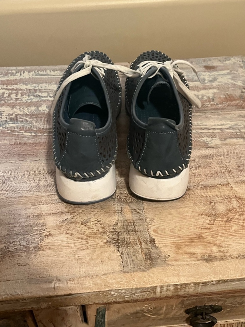 Spring Step Navy Perforated Lace-Up Sneakers with White Laces - Picture 3 of 4